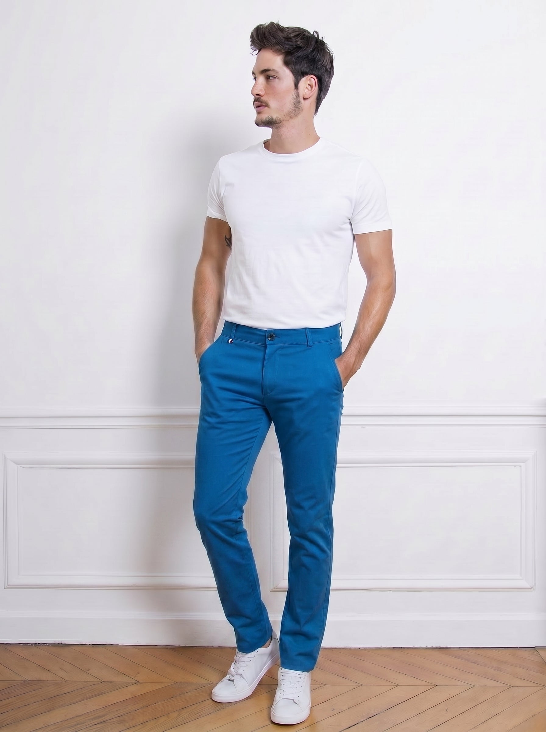 Urban Luxe Structured Slim-Fit Trousers – Peacock Blue