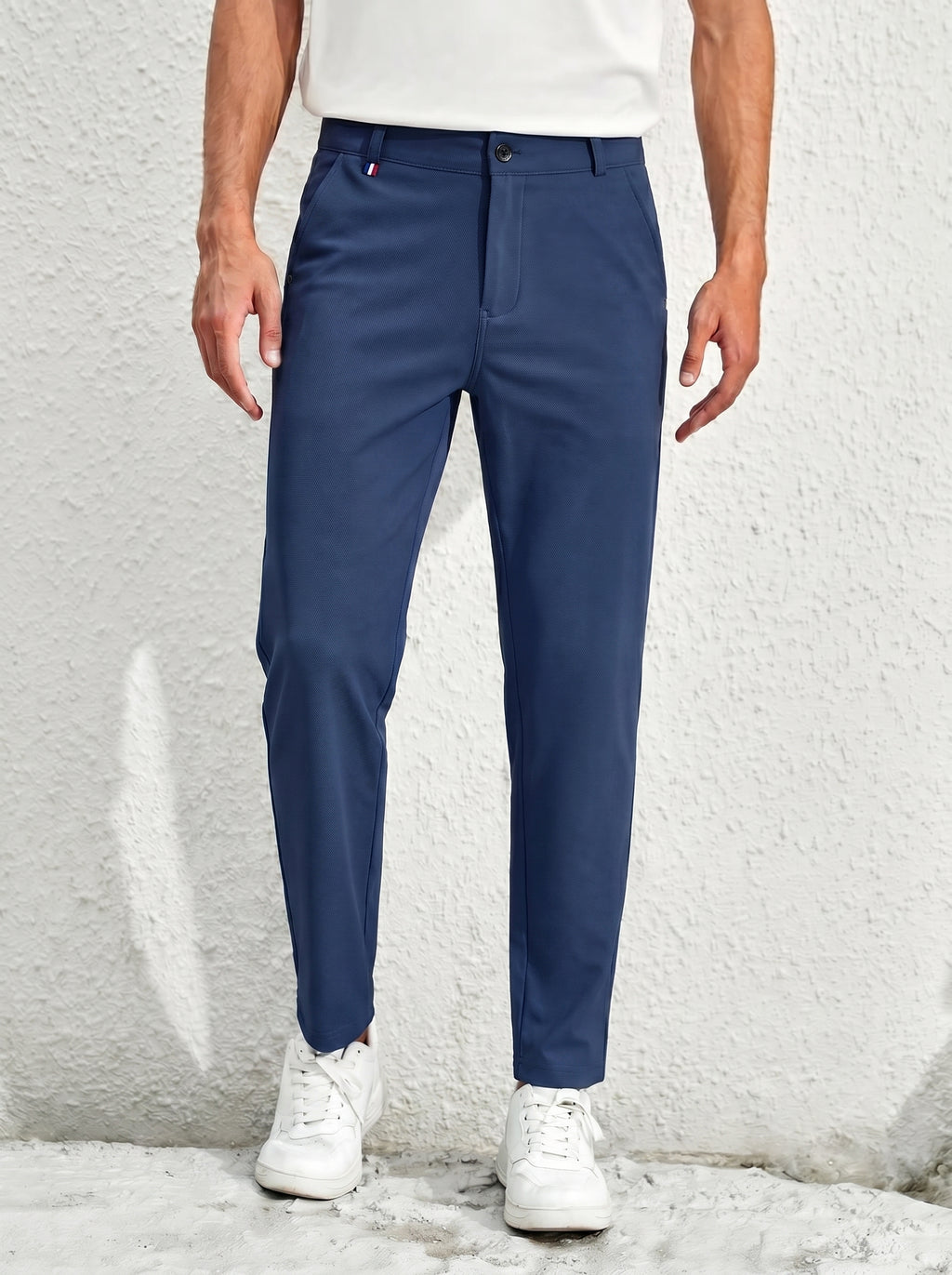 Urban Luxe Structured Slim-Fit Trousers – Navy Blue