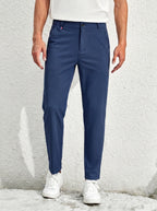 Urban Luxe Structured Slim-Fit Trousers – Navy Blue