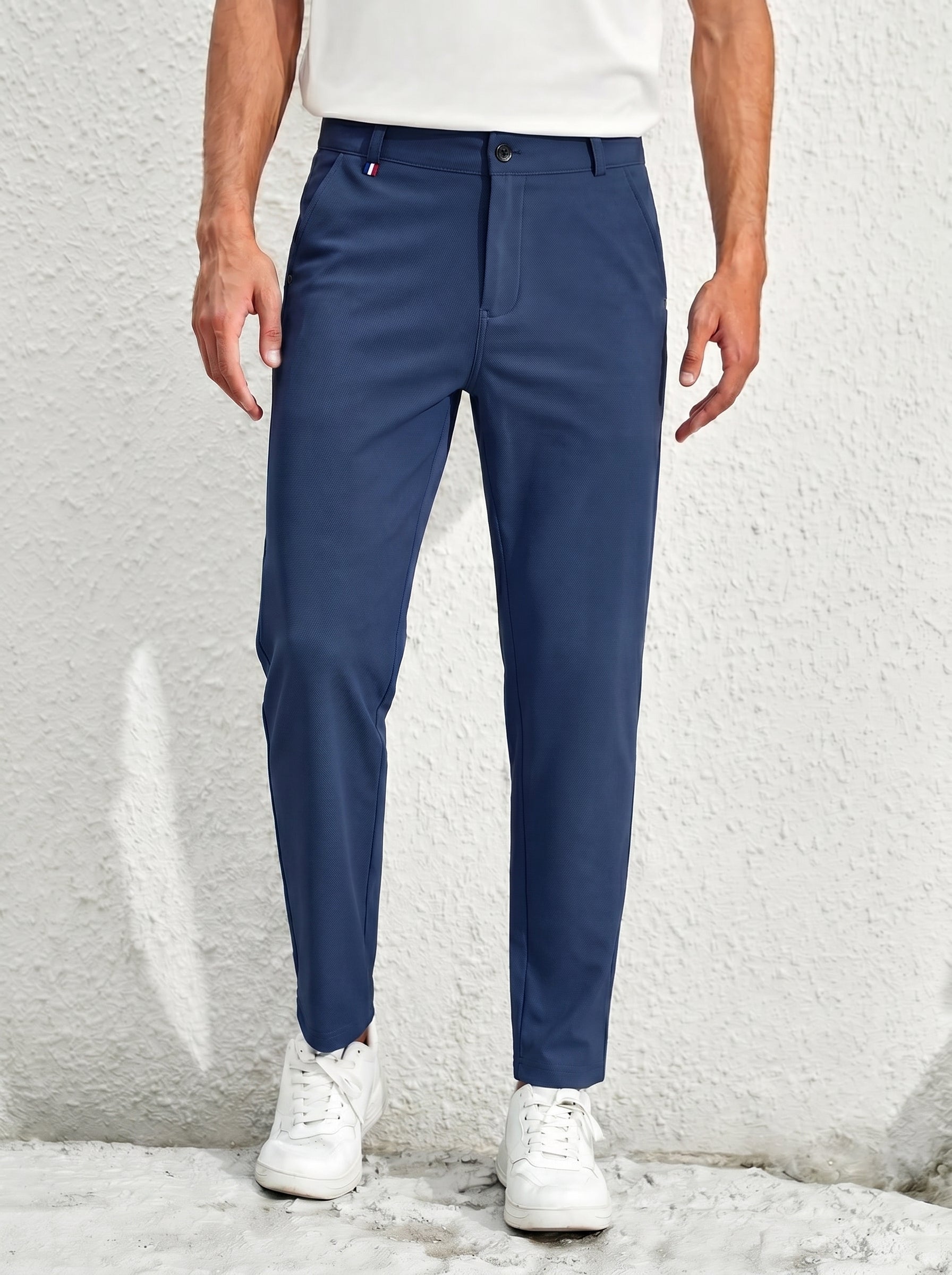 Urban Luxe Structured Slim-Fit Trousers – Navy Blue