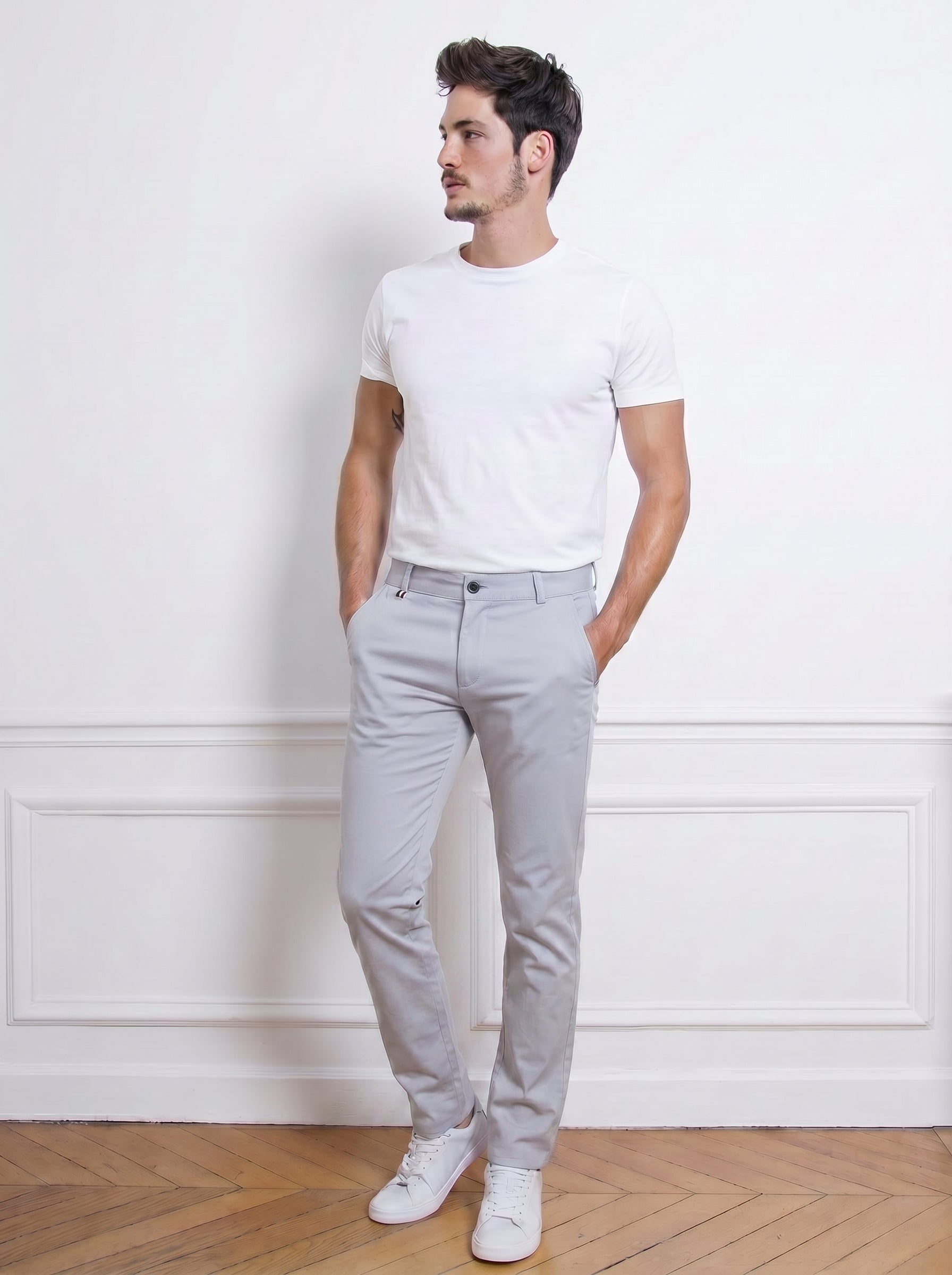 Urban Luxe Structured Slim-Fit Trousers – Stone Grey