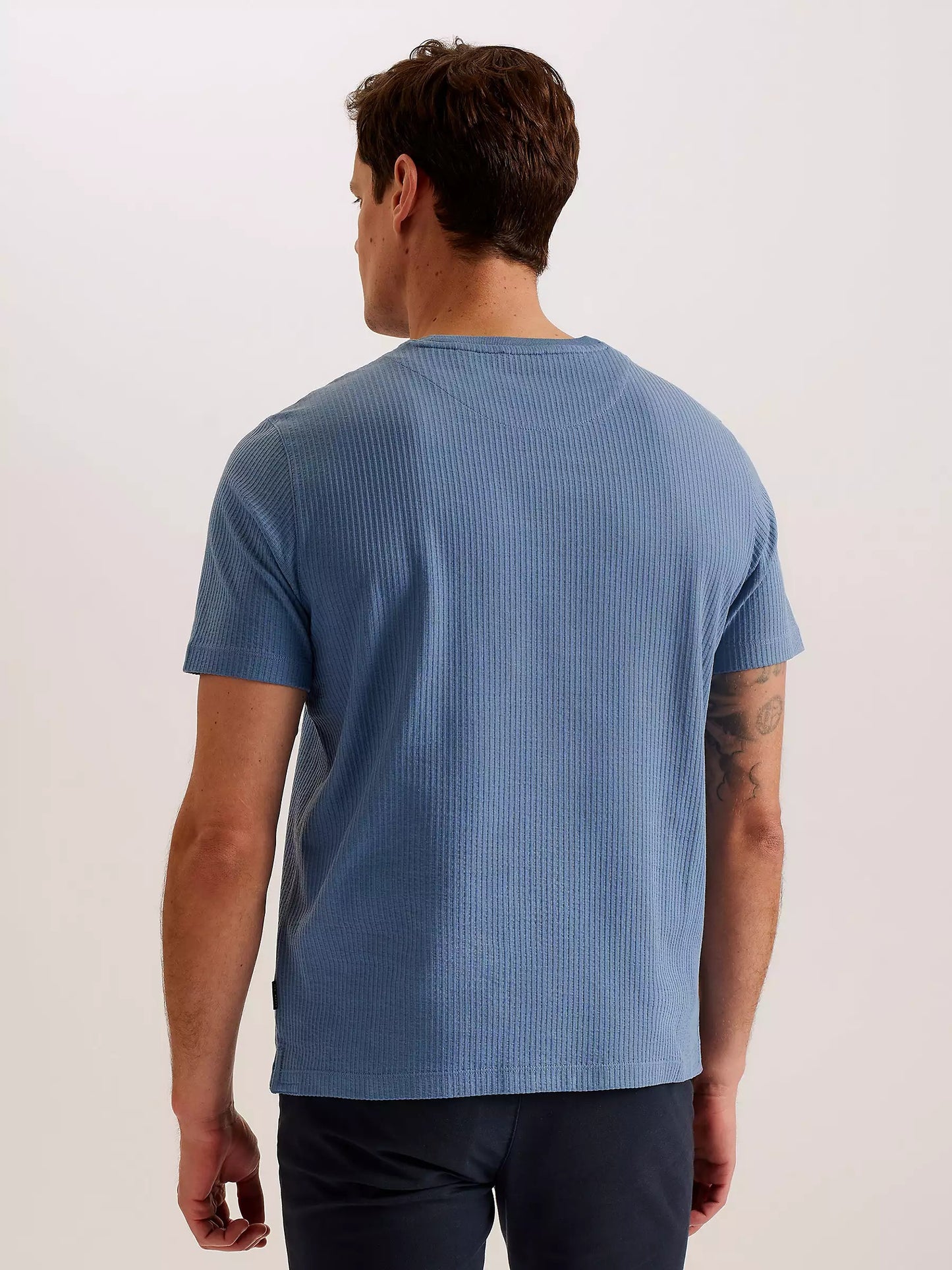 LooFoN Slim Fit Men's Round Nack Blue T-Shirt with Ribb Texture Fabric