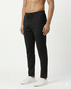 Premium Soft Twill | Slim Fit Tapered Trousers - Jet Black