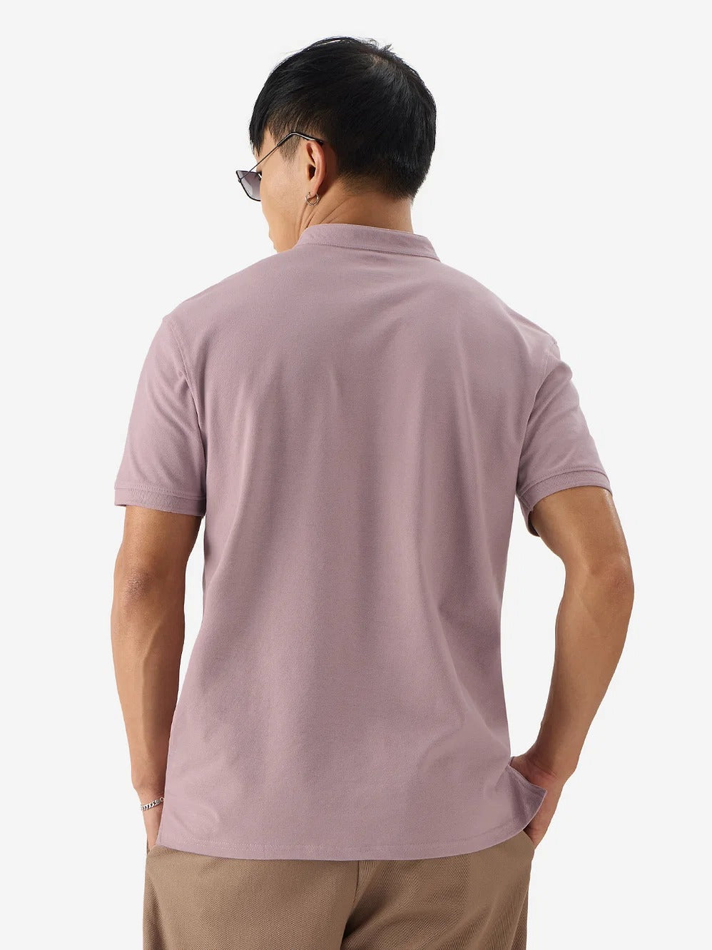 LooFoN Slim Fit Men's Mandarin collar Lavender T-Shirt