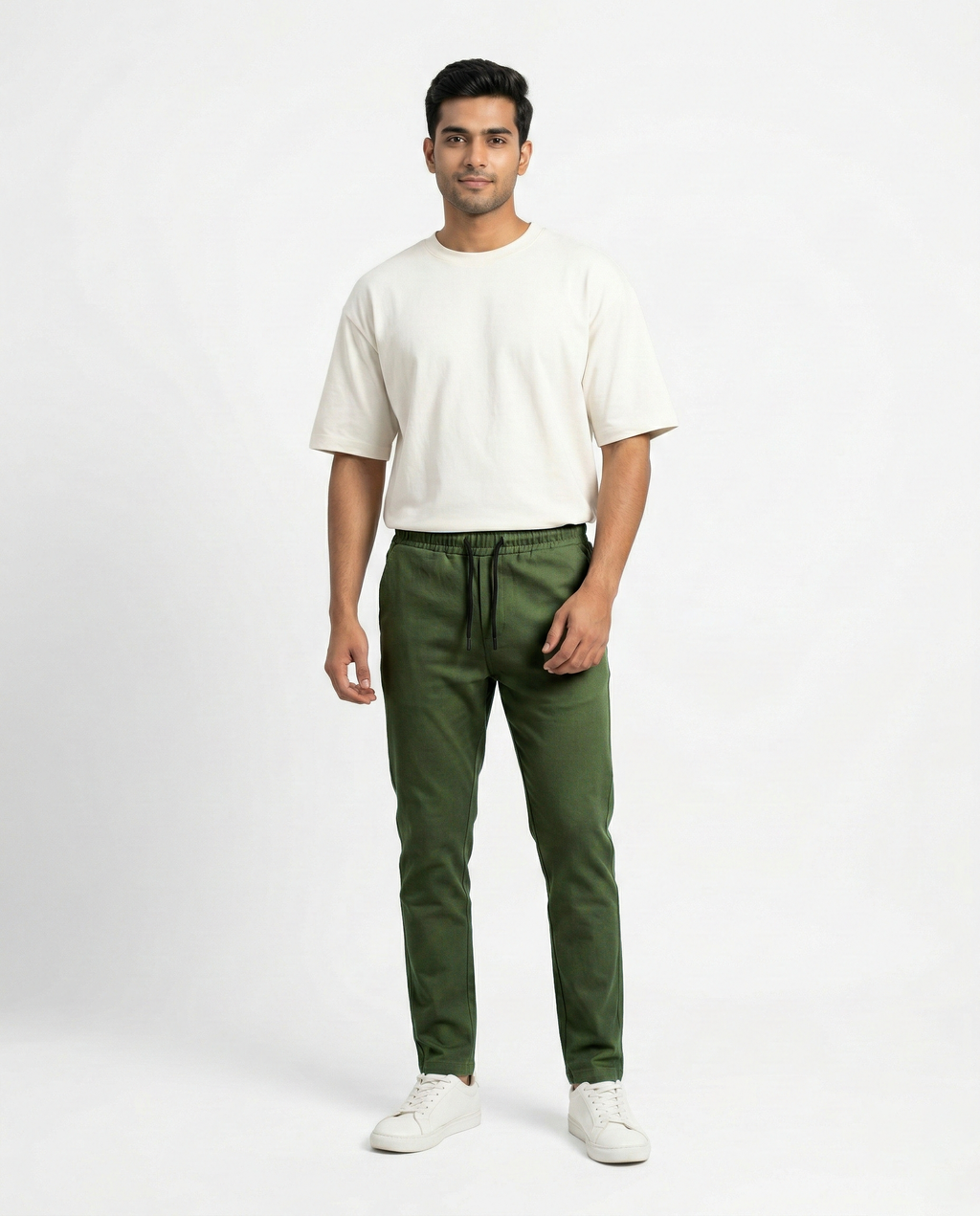 Premium Soft Twill | Slim Fit Tapered Trousers - Olive Green