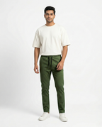 Premium Soft Twill | Slim Fit Tapered Trousers - Olive Green
