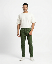 Premium Soft Twill | Slim Fit Tapered Trousers - Olive Green