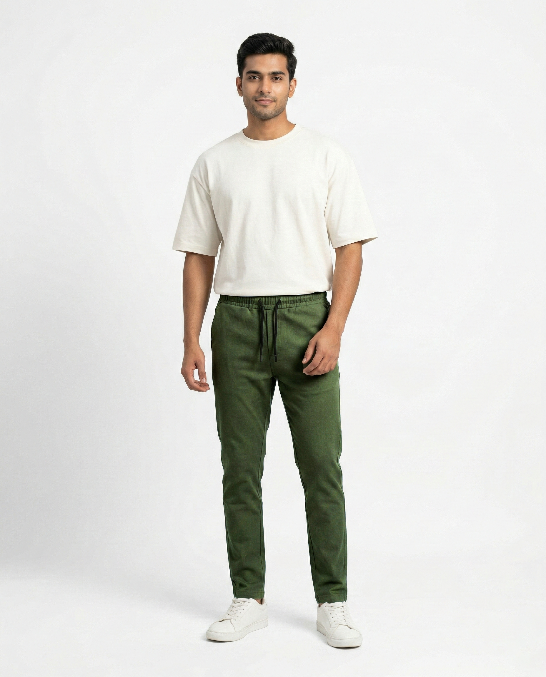 Premium Soft Twill | Slim Fit Tapered Trousers - Olive Green