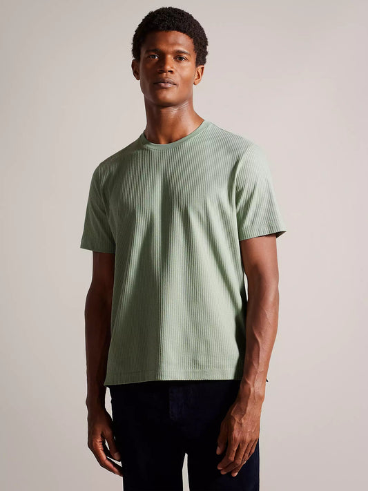 LooFoN Slim Fit Men's Round Nack Light Green T-Shirt with Ribb Texture Fabric