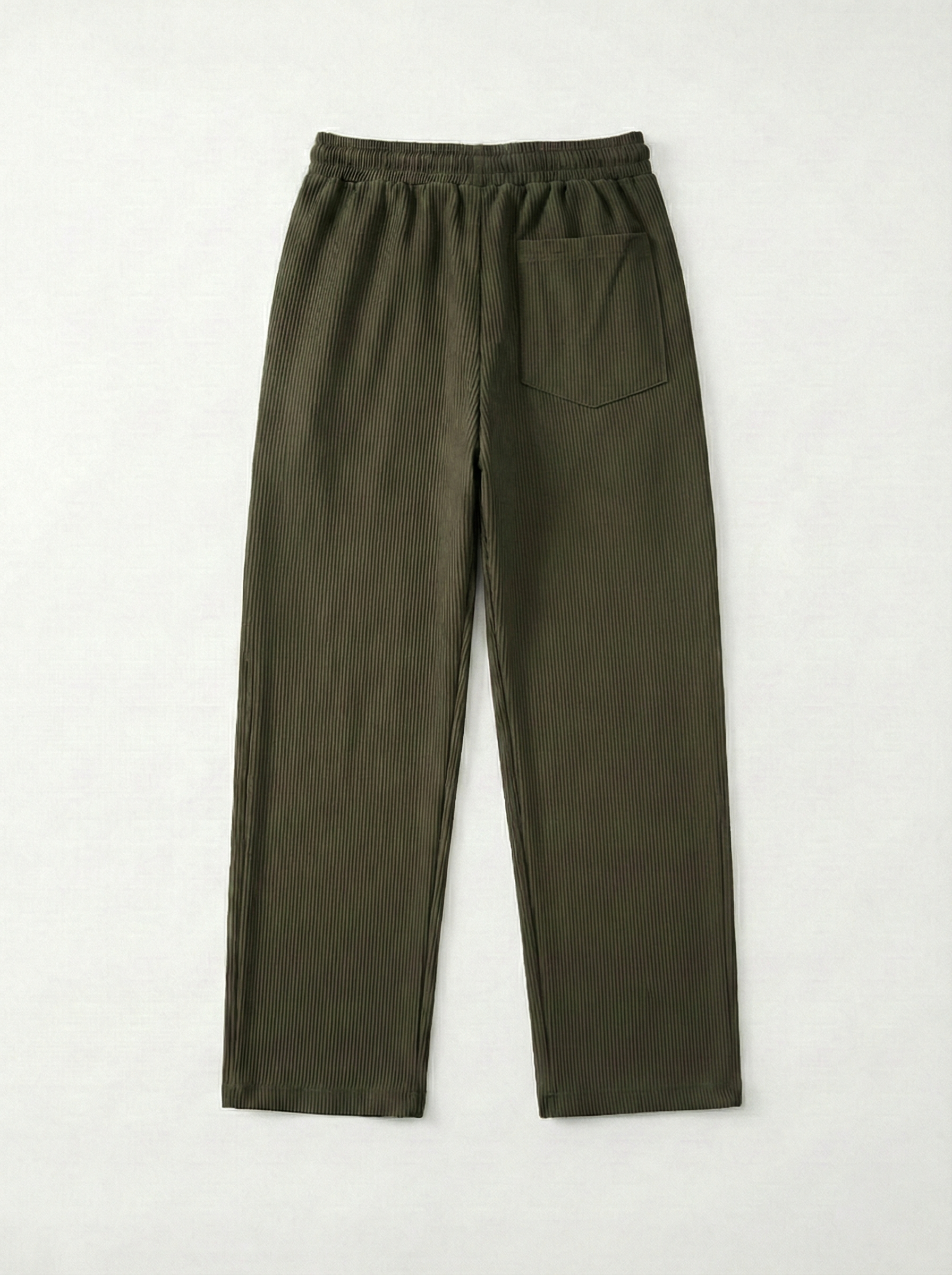 Urban Soft Ribbed Trousers | Baggy Fit Wide Leg - Olive Green