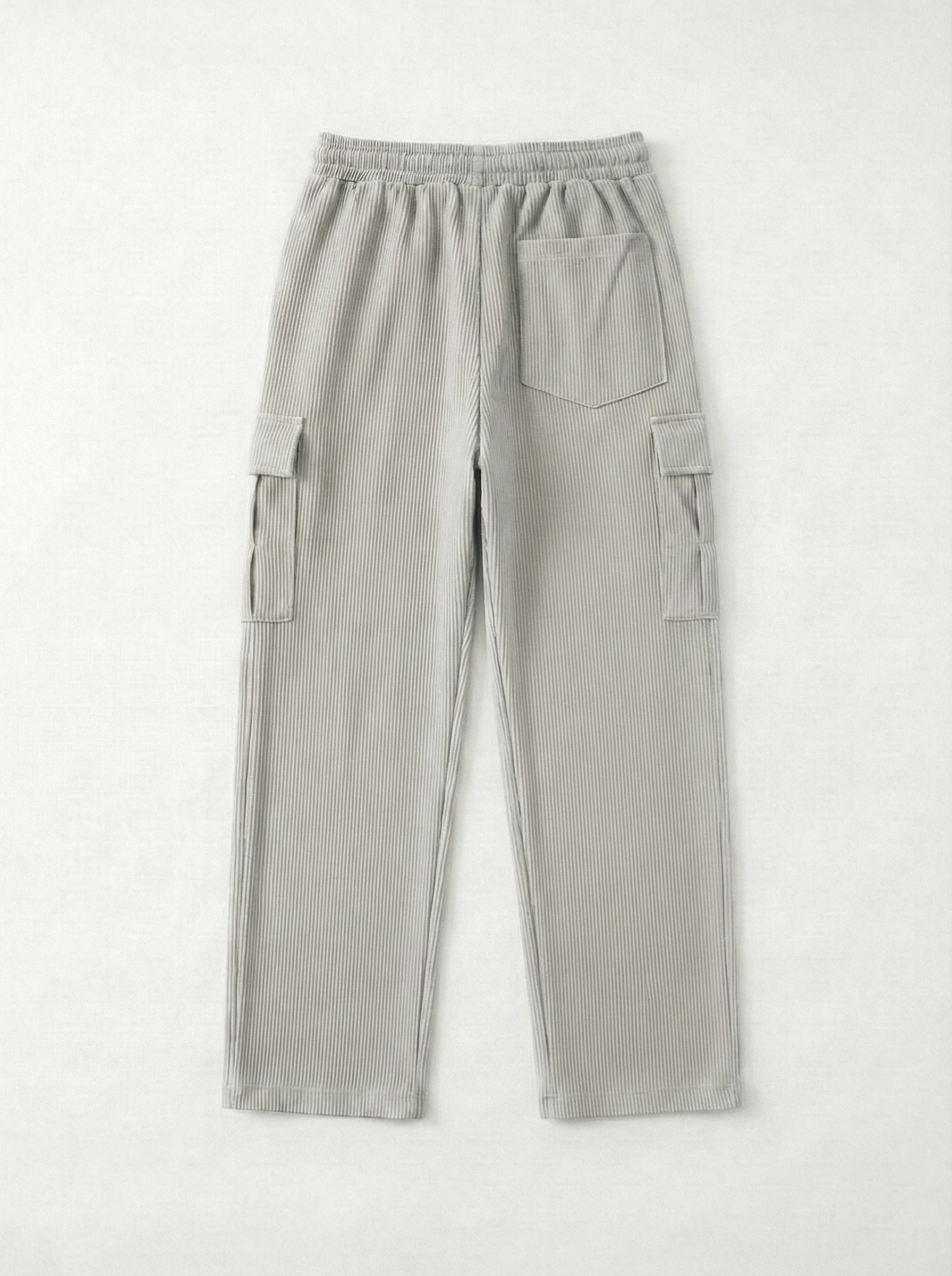 Urban Soft Ribbed Cargo | Baggy Fit Wide Leg Trousers - Stone Grey