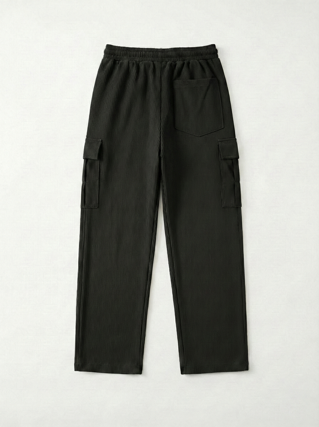 Men’s Stretch Ribbed Cargo Pants – Loose Fit Korean Streetwear (Jet Black)