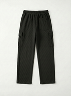 Men’s Stretch Ribbed Cargo Pants – Loose Fit Korean Streetwear (Jet Black)