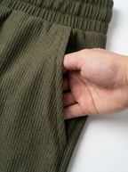 Urban Soft Ribbed Trousers | Baggy Fit Wide Leg - Olive Green