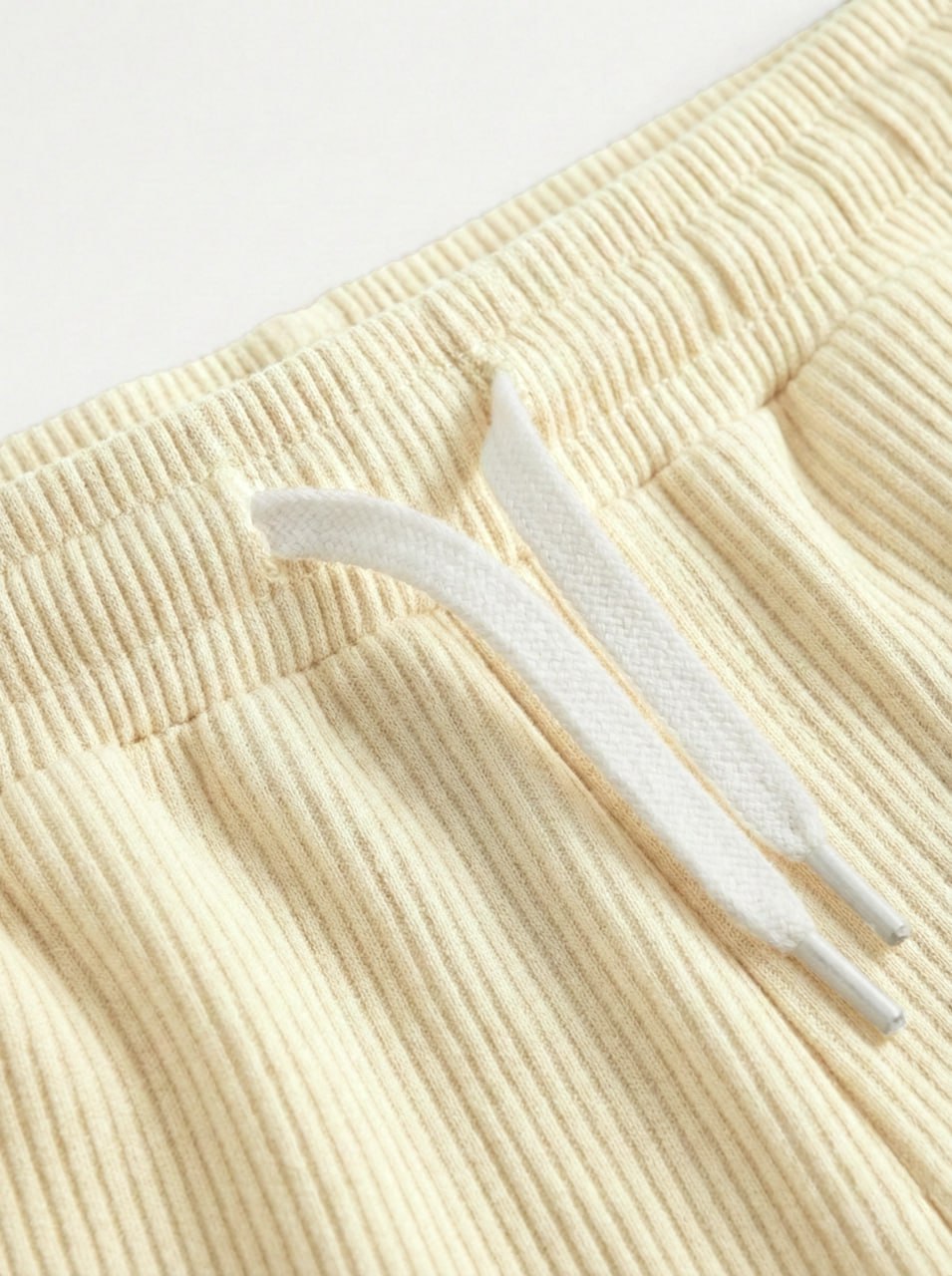 Urban Soft Ribbed Trousers | Baggy Fit Wide Leg - Cream