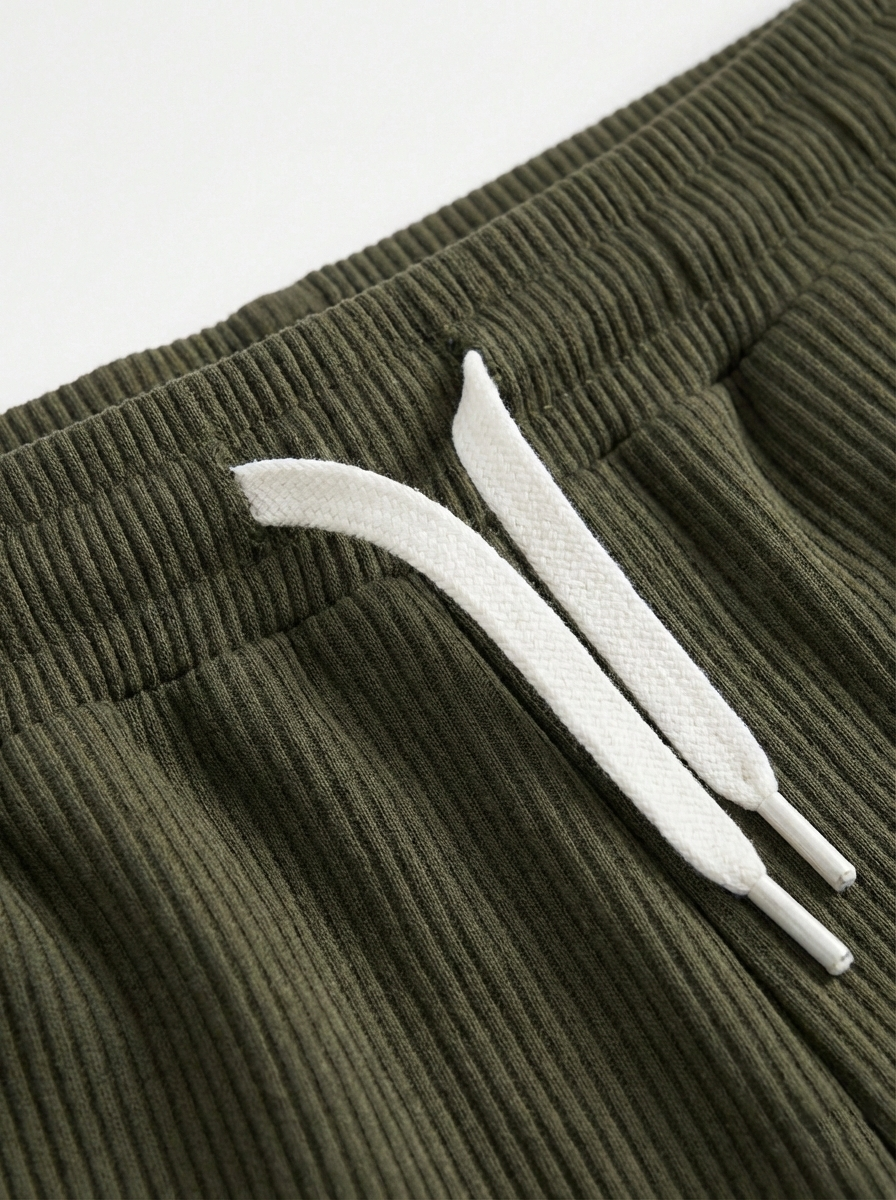 Urban Soft Ribbed Trousers | Baggy Fit Wide Leg - Olive Green