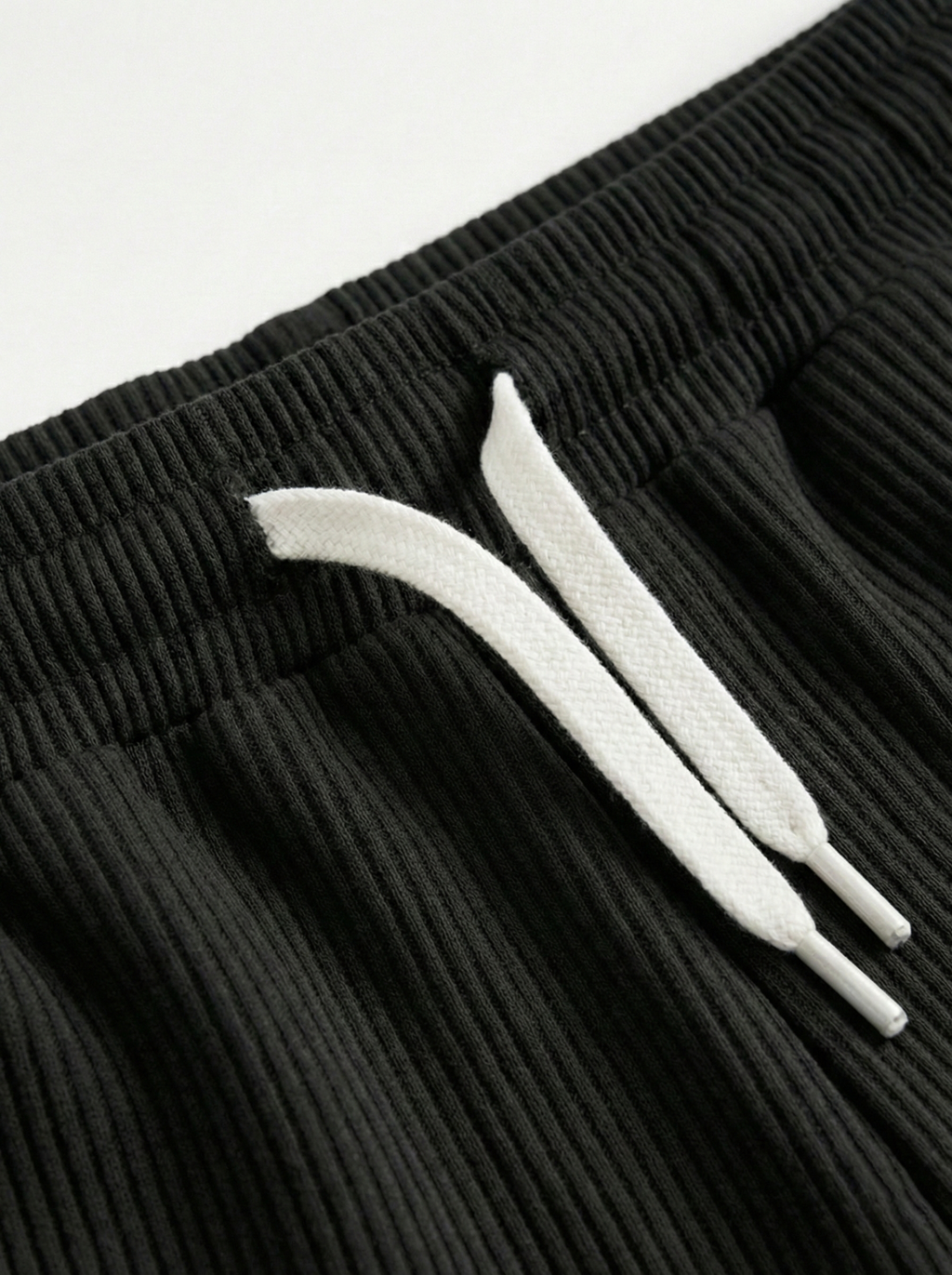 Urban Soft Ribbed Trousers | Baggy Fit Wide Leg - Jet Black