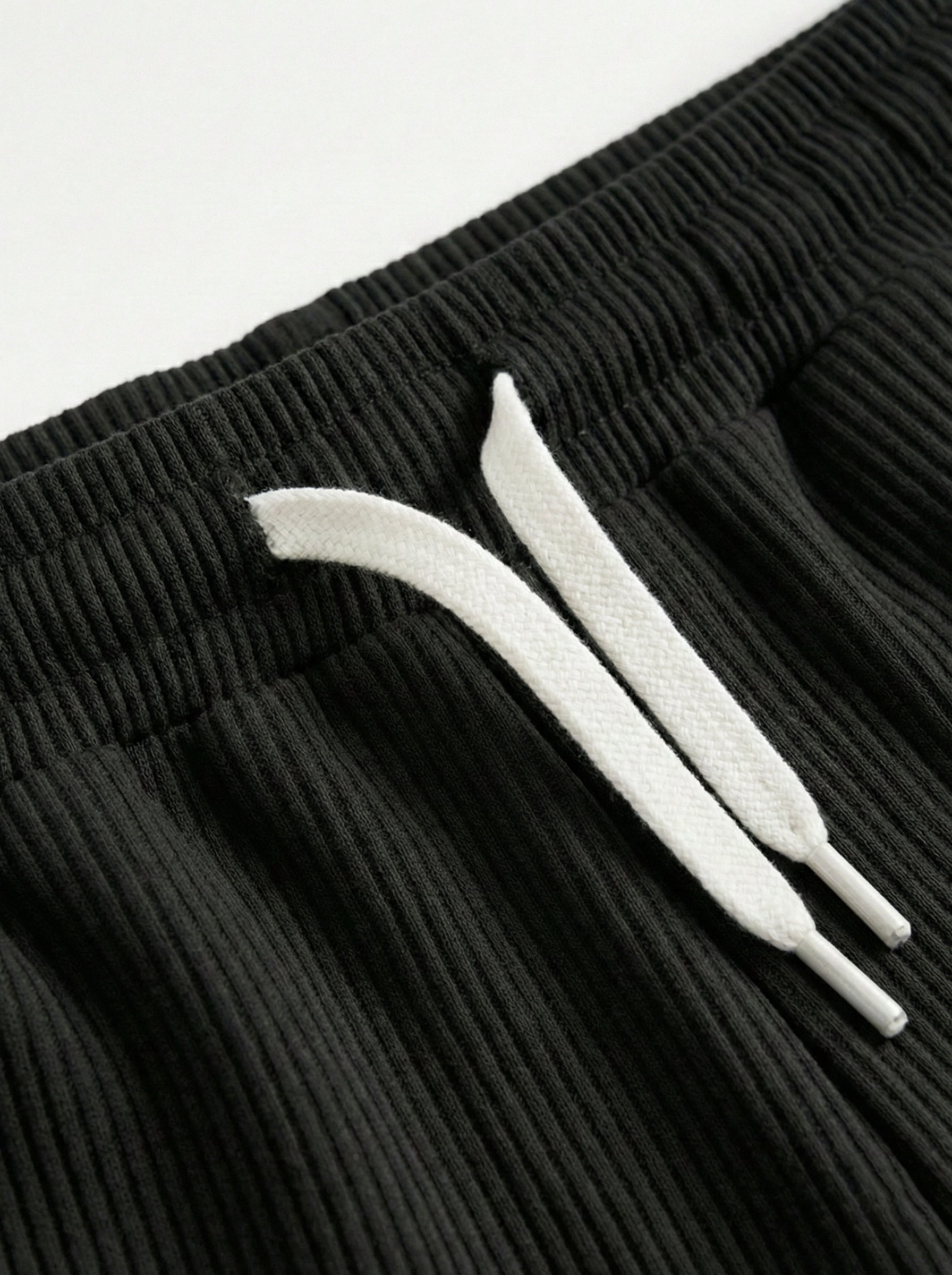 Urban Soft Ribbed Trousers | Baggy Fit Wide Leg - Jet Black