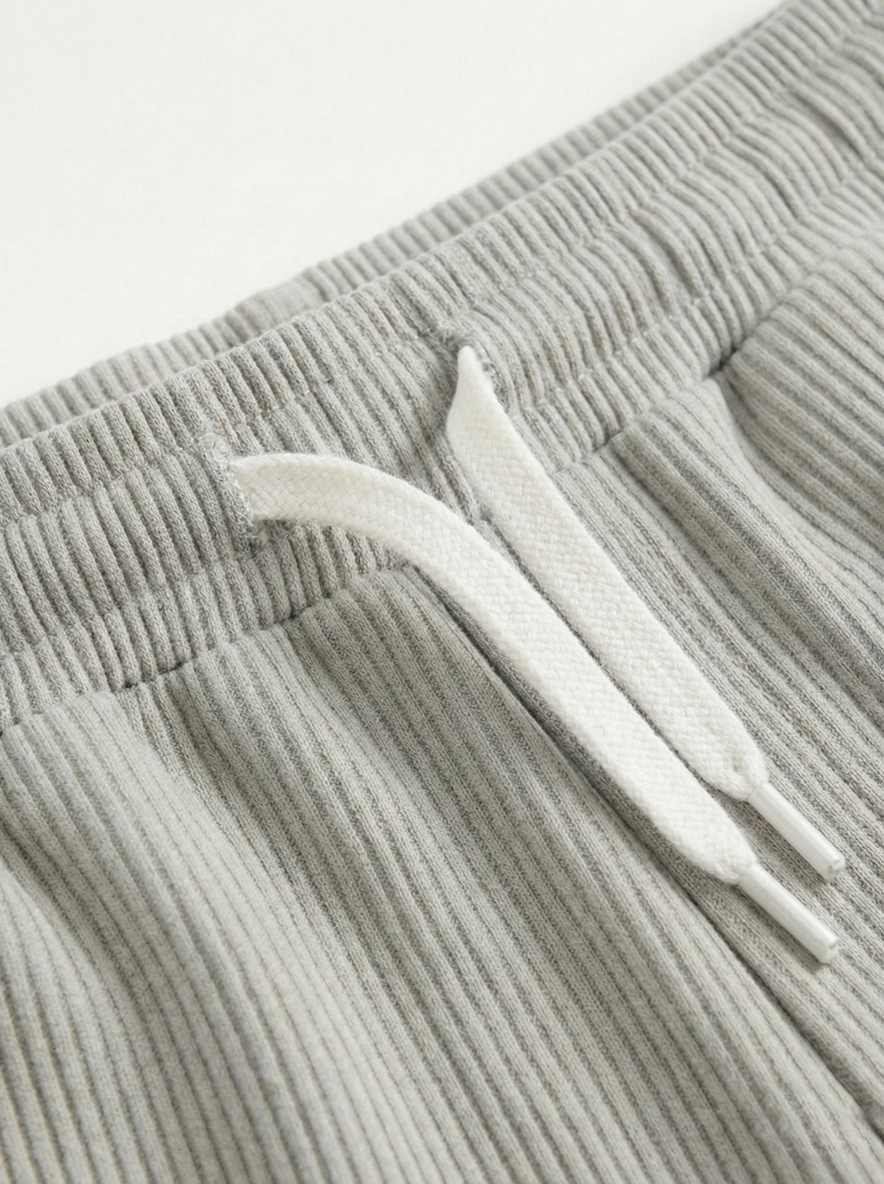 Urban Soft Ribbed Trousers | Baggy Fit Wide Leg - Light Grey