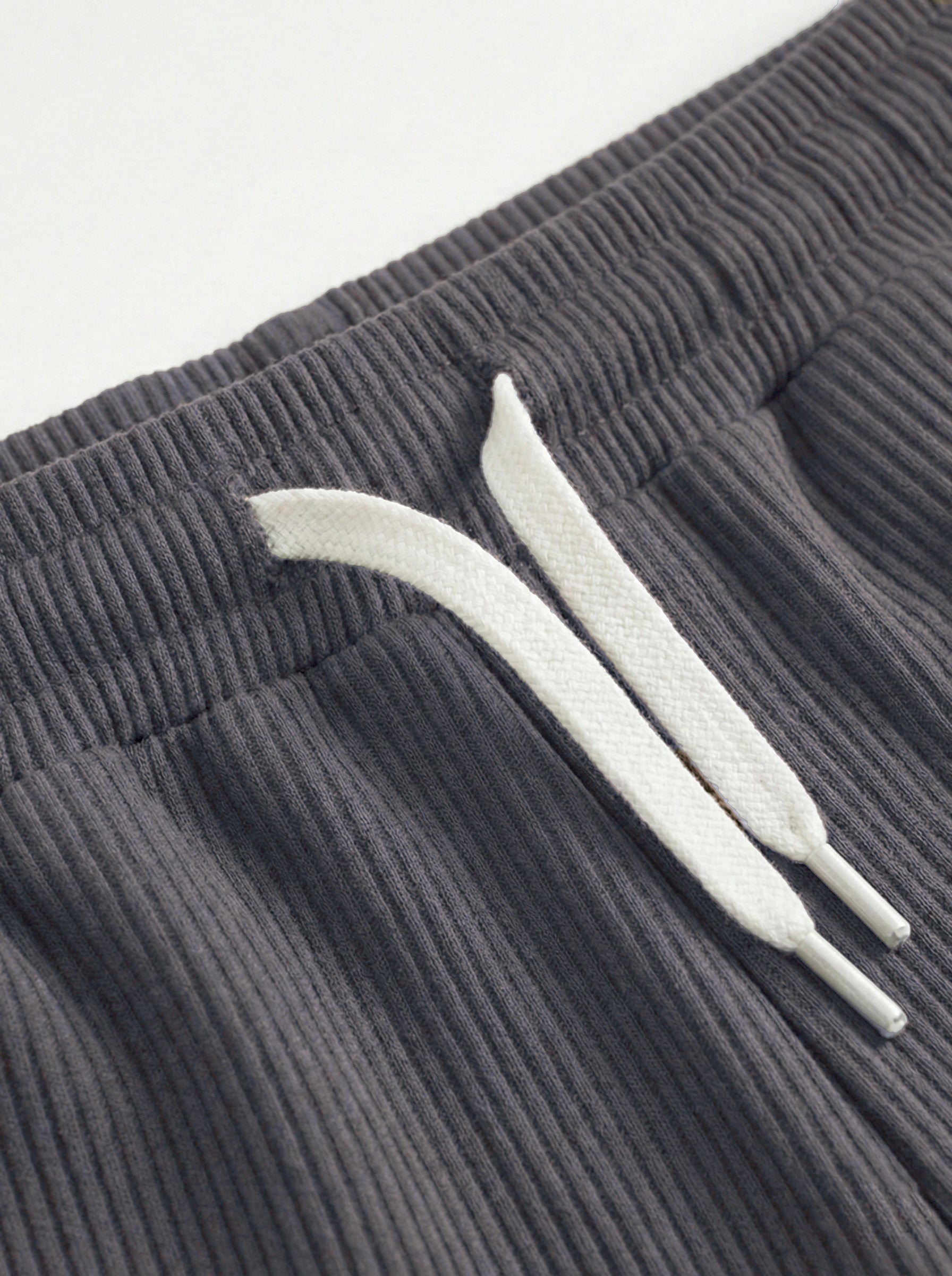 Urban Soft Ribbed Trousers | Baggy Fit Wide Leg - Dark Grey