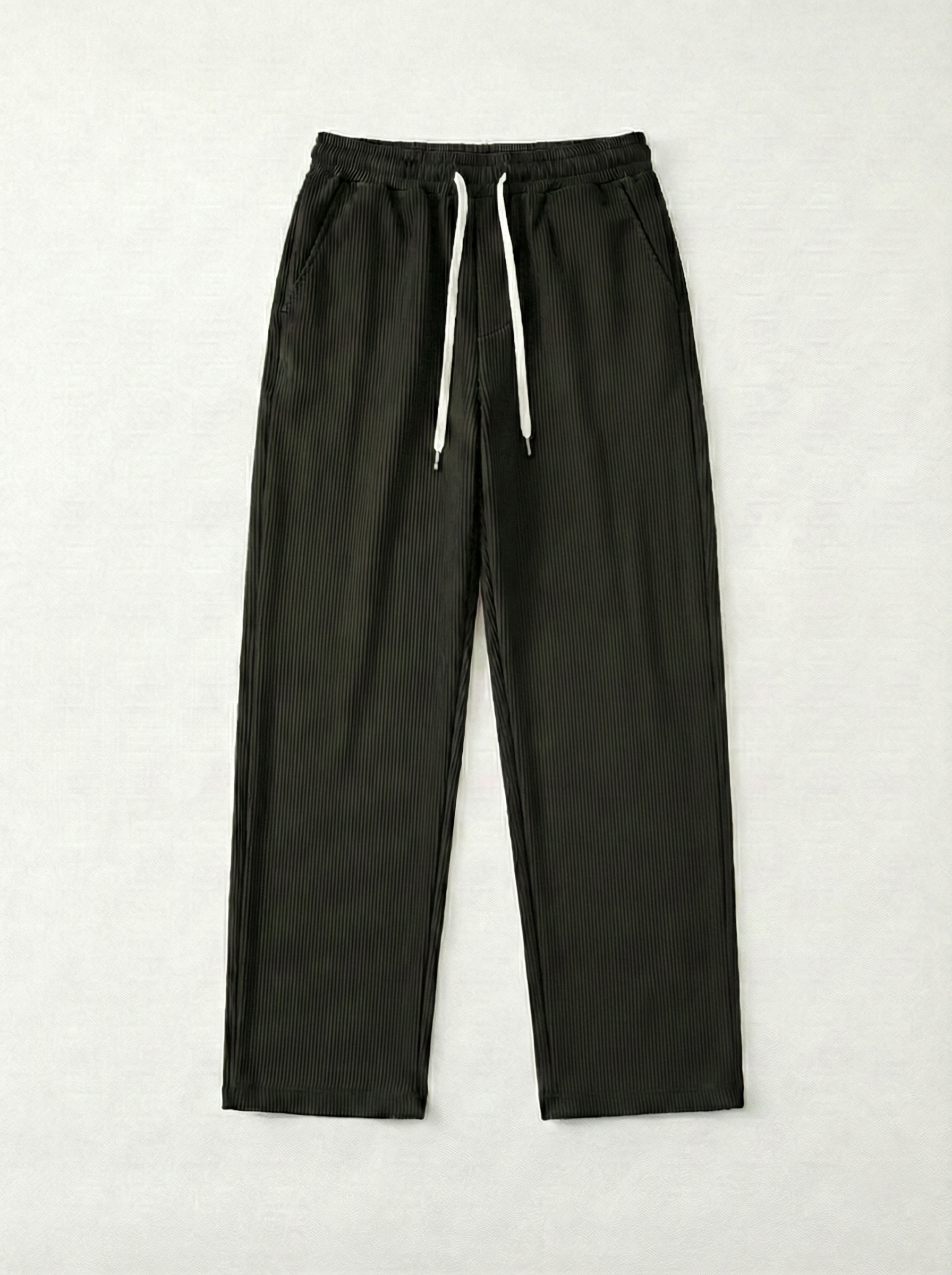 Urban Soft Ribbed Trousers | Baggy Fit Wide Leg - Jet Black