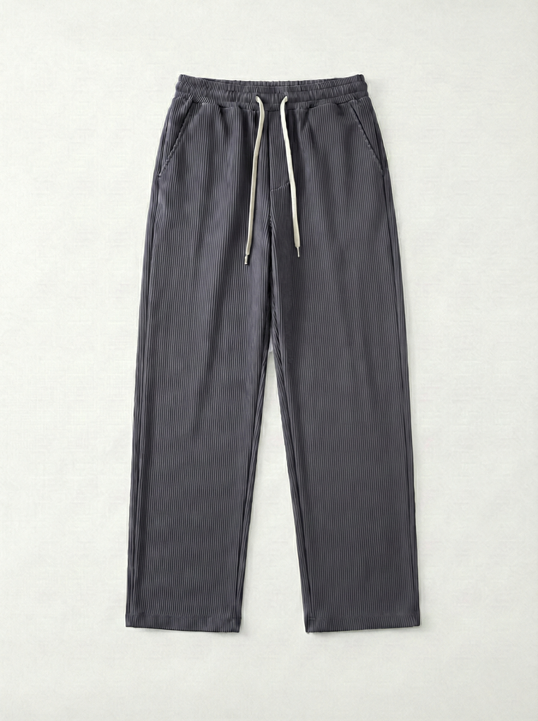 Urban Soft Ribbed Trousers | Baggy Fit Wide Leg - Dark Grey