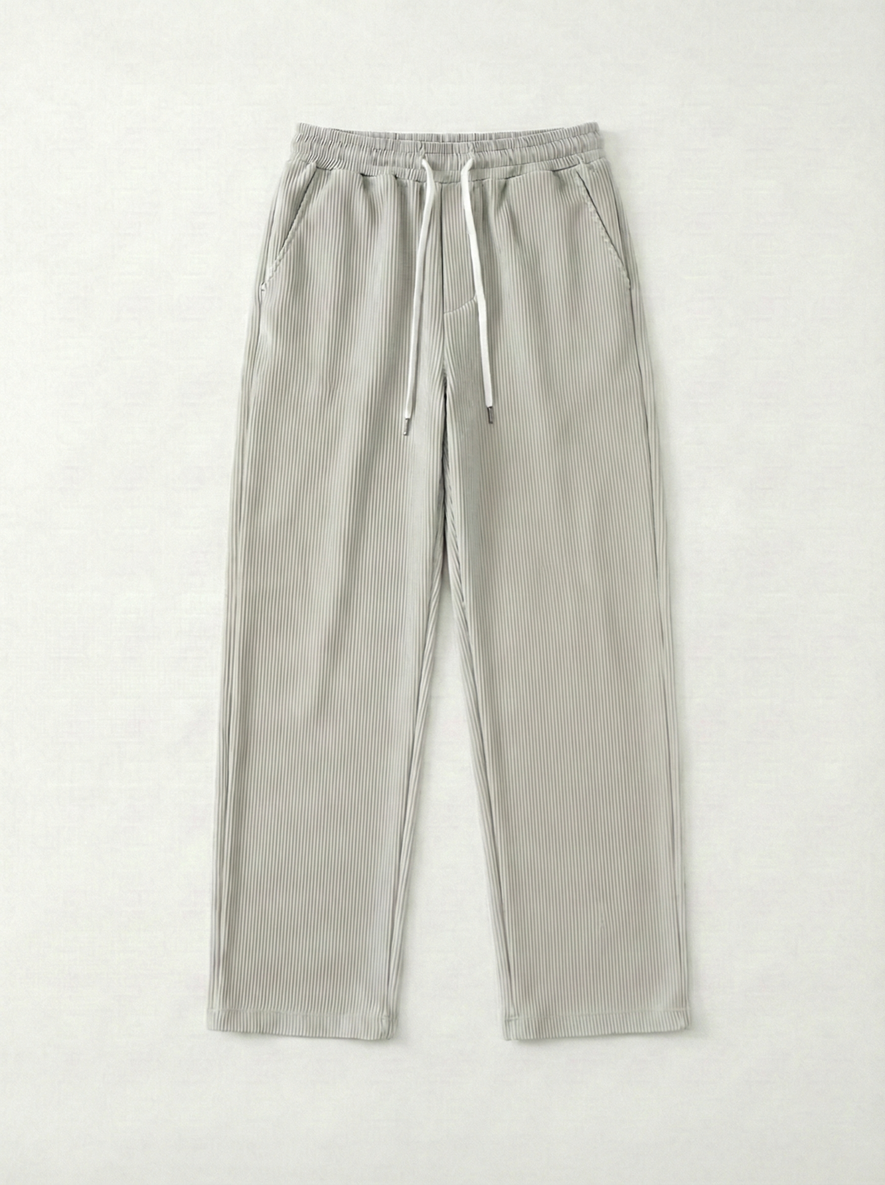 Urban Soft Ribbed Trousers | Baggy Fit Wide Leg - Light Grey