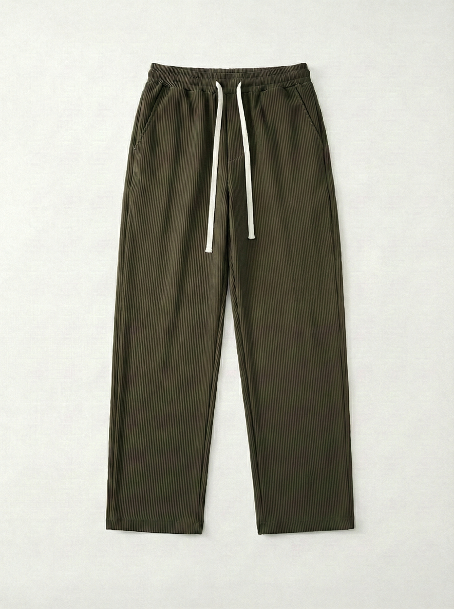 Urban Soft Ribbed Trousers | Baggy Fit Wide Leg - Olive Green
