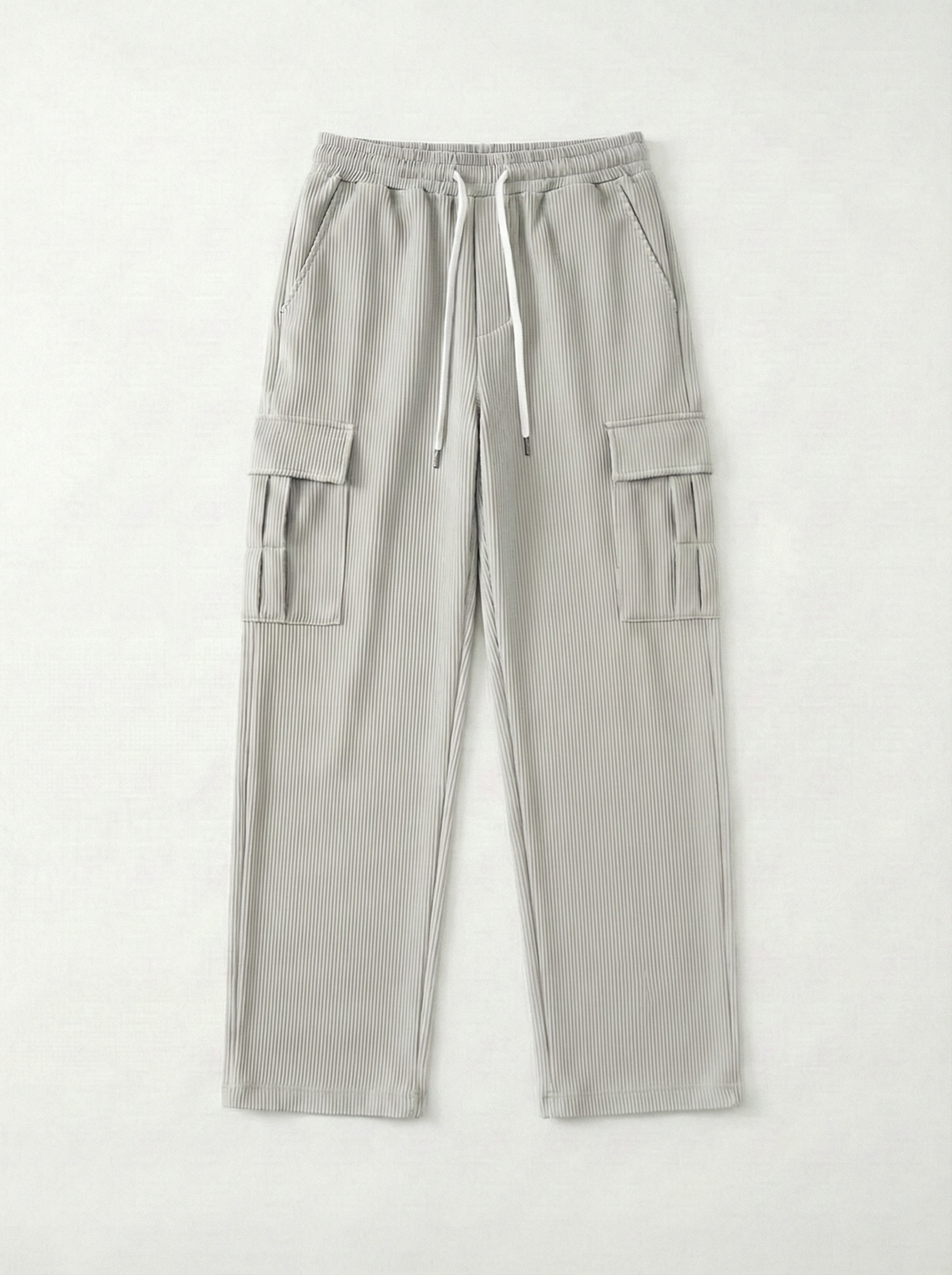 Urban Soft Ribbed Cargo | Baggy Fit Wide Leg Trousers - Stone Grey