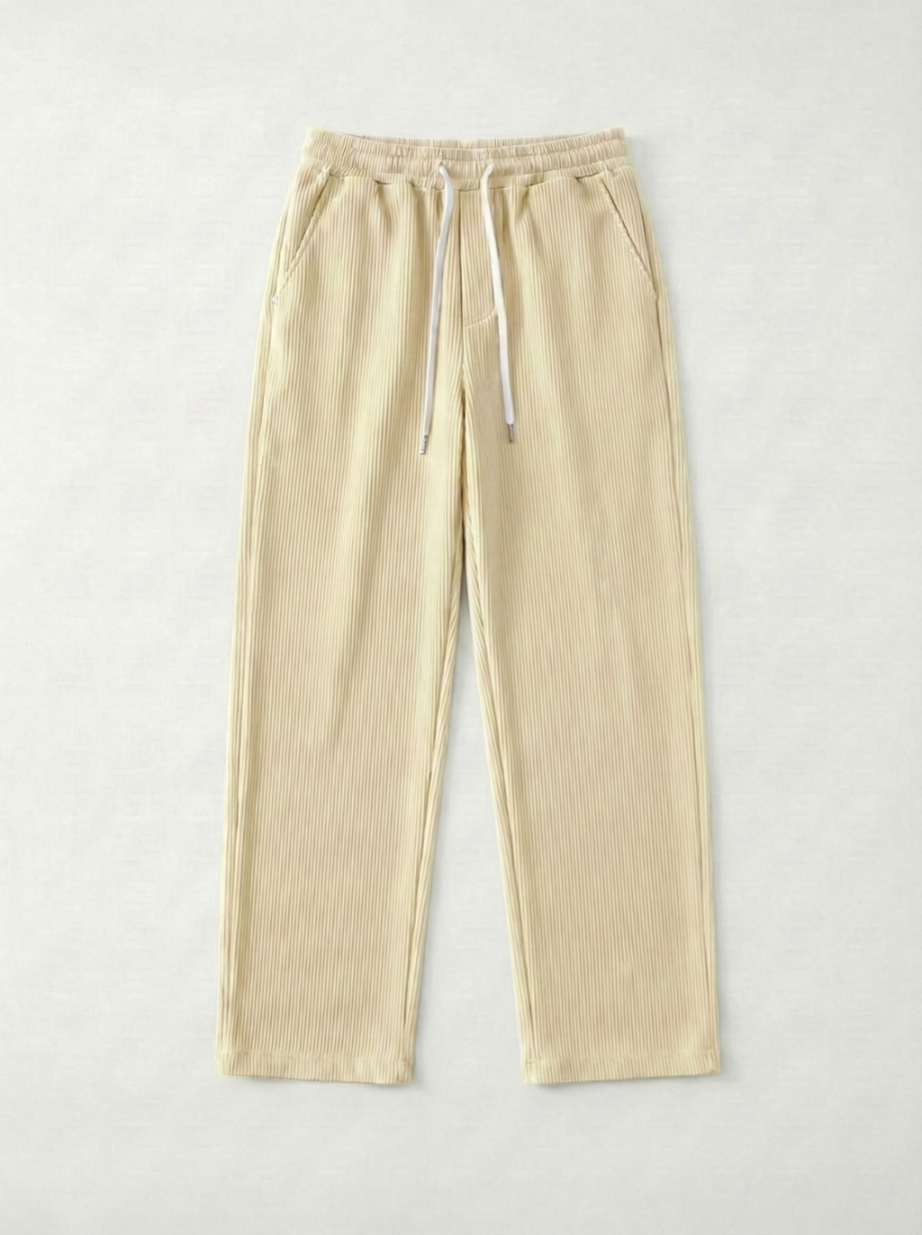 Urban Soft Ribbed Trousers | Baggy Fit Wide Leg - Cream