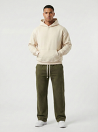 Urban Soft Ribbed Trousers | Baggy Fit Wide Leg - Olive Green