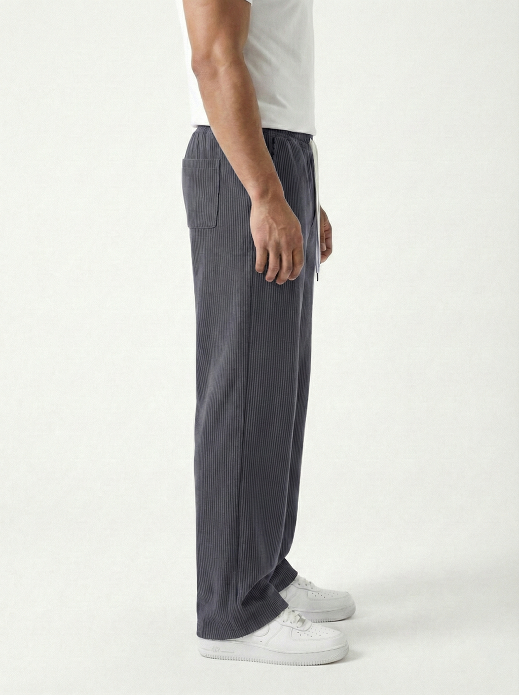 Urban Soft Ribbed Trousers | Baggy Fit Wide Leg - Dark Grey