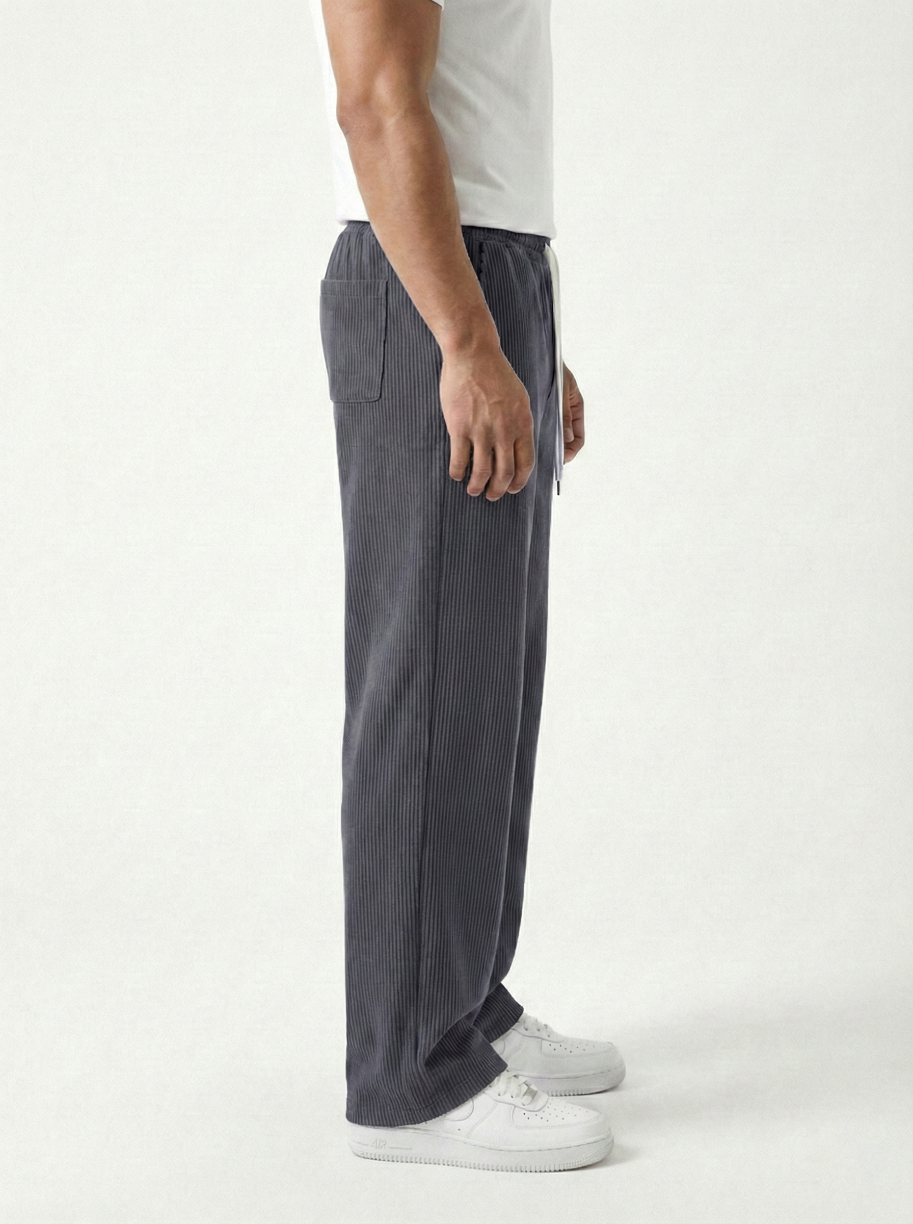 Urban Soft Ribbed Trousers | Baggy Fit Wide Leg - Dark Grey