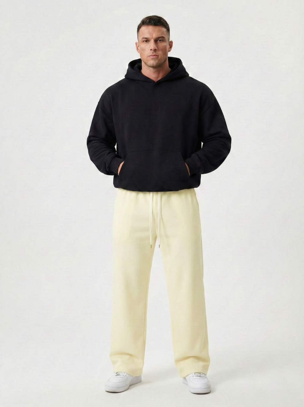 Urban Soft Ribbed Trousers | Baggy Fit Wide Leg - Cream