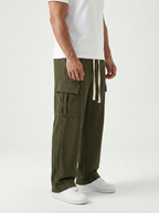 Urban Soft Cord Cargo | Baggy Fit Wide Leg Trousers - Olive Green