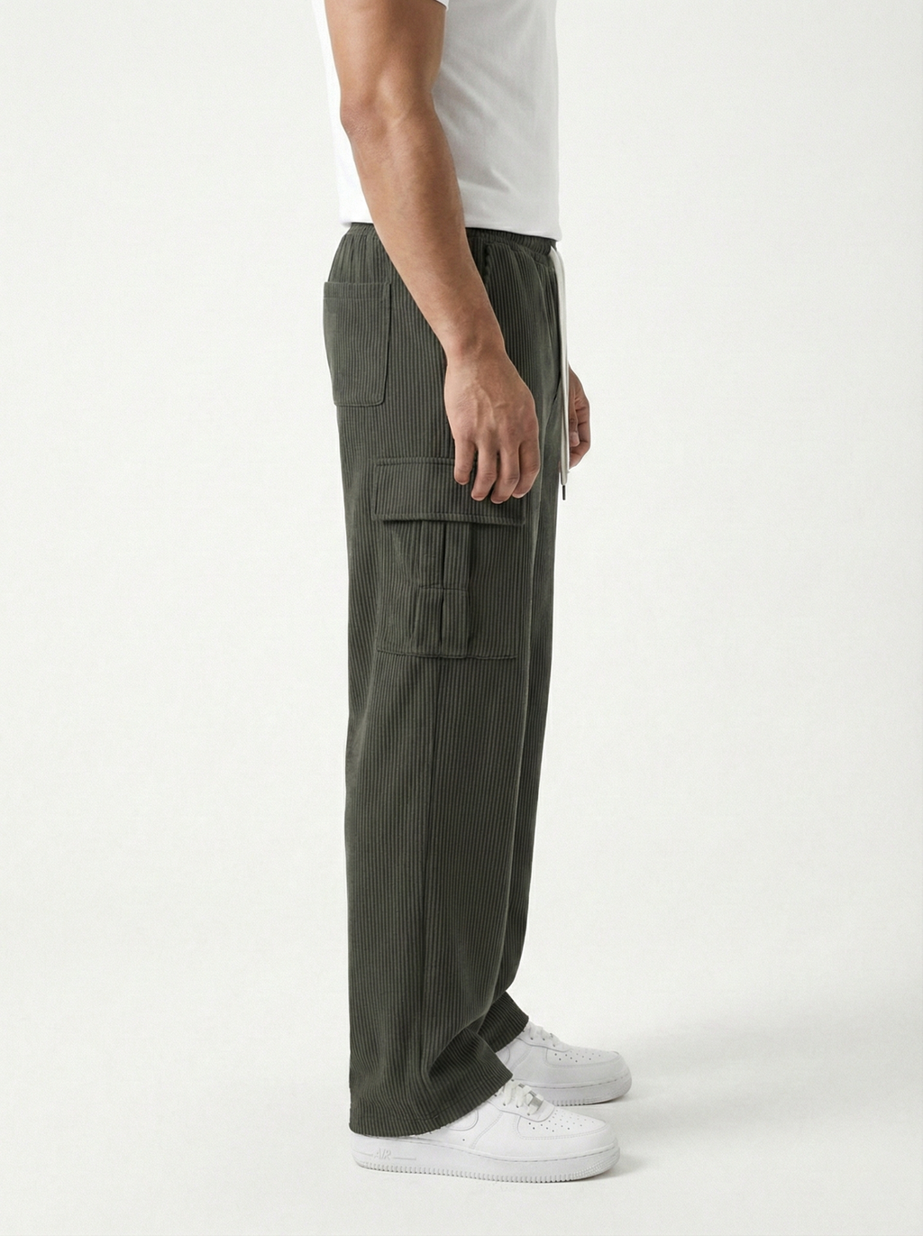 Urban Soft Cord Cargo | Baggy Fit Wide Leg Trousers - Charcoal