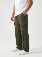 Urban Soft Cord Cargo | Baggy Fit Wide Leg Trousers - Olive Green