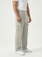 Urban Soft Ribbed Cargo | Baggy Fit Wide Leg Trousers - Stone Grey