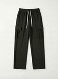 Men’s Stretch Ribbed Cargo Pants – Loose Fit Korean Streetwear (Jet Black)