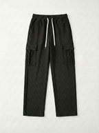 Men’s Stretch Ribbed Cargo Pants – Loose Fit Korean Streetwear (Jet Black)