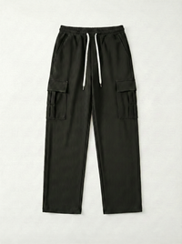 Men’s Stretch Ribbed Cargo Pants – Loose Fit Korean Streetwear (Jet Black)