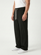 Urban Soft Ribbed Trousers | Baggy Fit Wide Leg - Jet Black