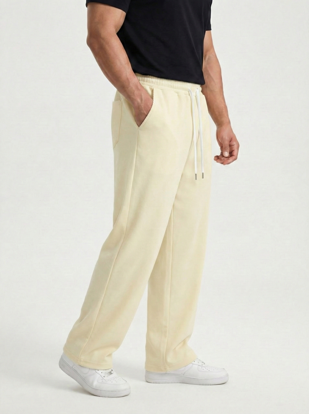 Urban Soft Ribbed Trousers | Baggy Fit Wide Leg - Cream