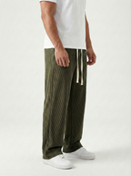 Urban Soft Ribbed Trousers | Baggy Fit Wide Leg - Olive Green