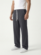 Urban Soft Ribbed Trousers | Baggy Fit Wide Leg - Dark Grey