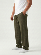 Urban Soft Ribbed Trousers | Baggy Fit Wide Leg - Olive Green