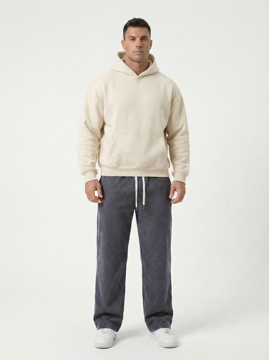Urban Soft Ribbed Trousers | Baggy Fit Wide Leg - Dark Grey