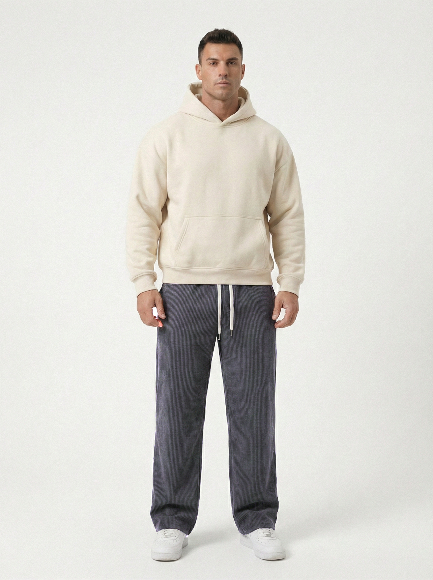 Urban Soft Ribbed Trousers | Baggy Fit Wide Leg - Dark Grey