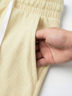 Urban Soft Ribbed Trousers | Baggy Fit Wide Leg - Cream