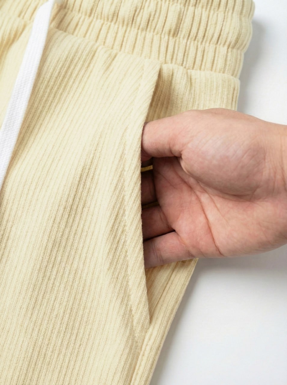 Urban Soft Ribbed Trousers | Baggy Fit Wide Leg - Cream